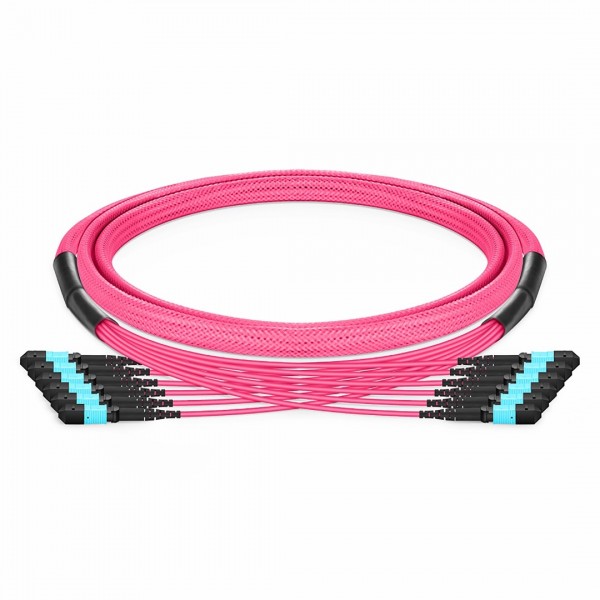Customized MPO-12 Jumper, 8-144 Fibers, Multimode (OM4), 0.35dB Max, Magenta 